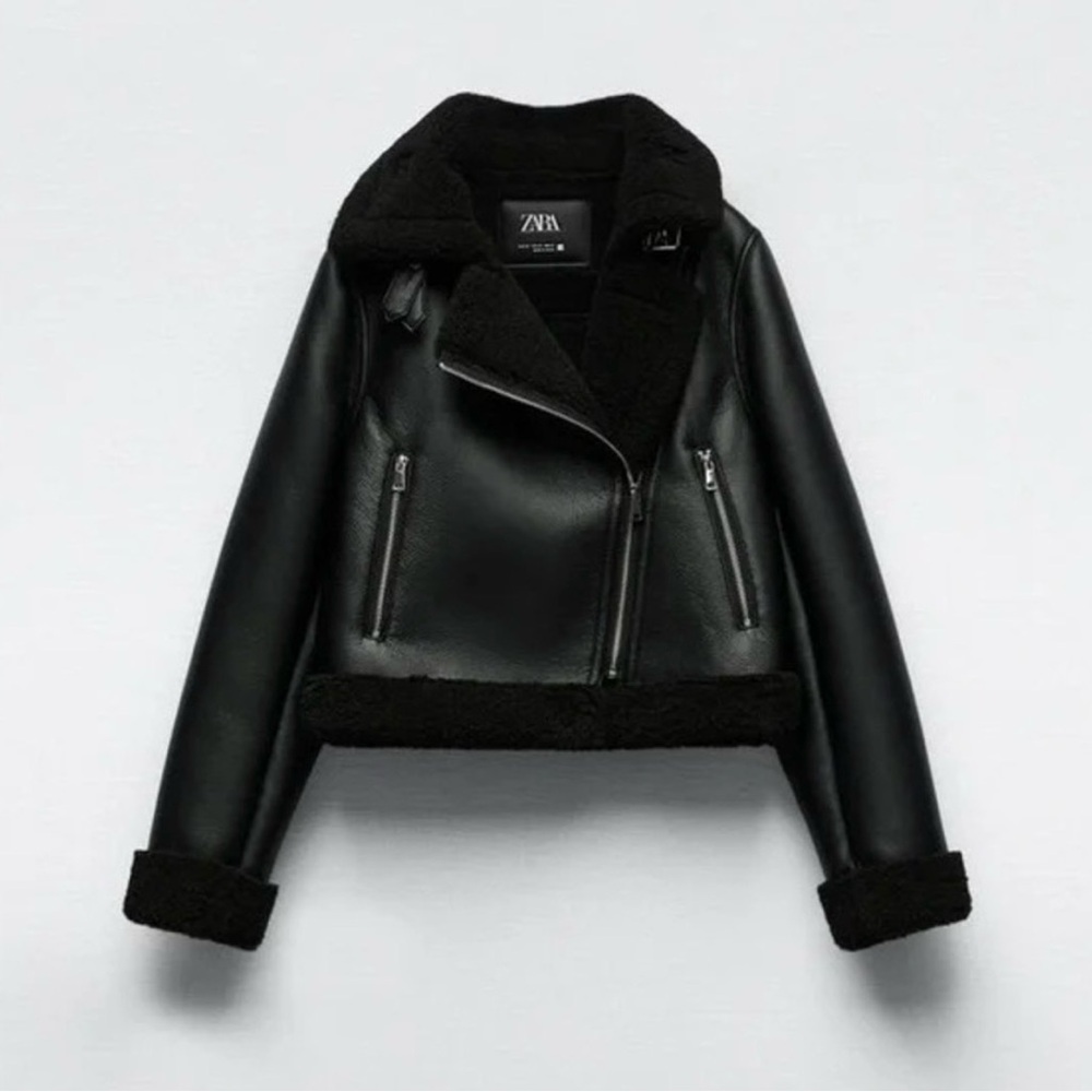 Zara Women's Black Shearling Leather Jacket